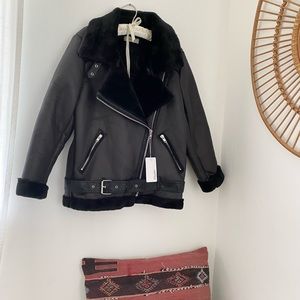 Black Shearling Moto Jacket